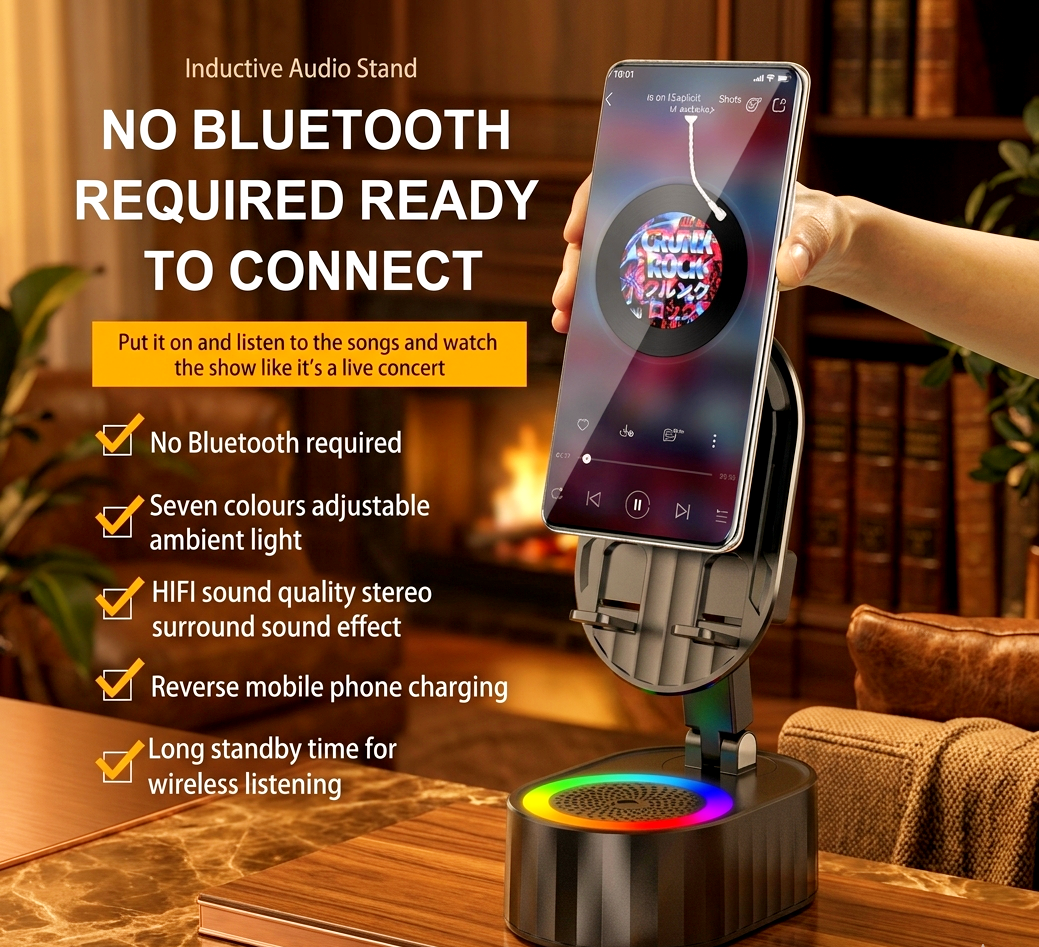 Wireless Bluetooth Speaker Phone Stand – 40.5W High-Power HD Audio Mobile Holder with LED Lights, USB & TF Card Support