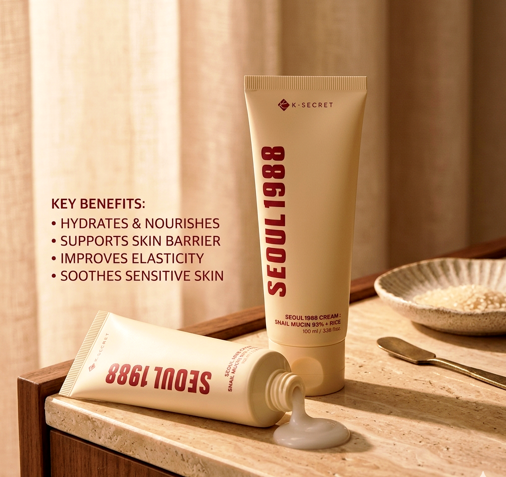 K-SECRET Seoul 1988 Cream: 93% Snail Mucin & Rice Brightening Moisturizer (100ml)