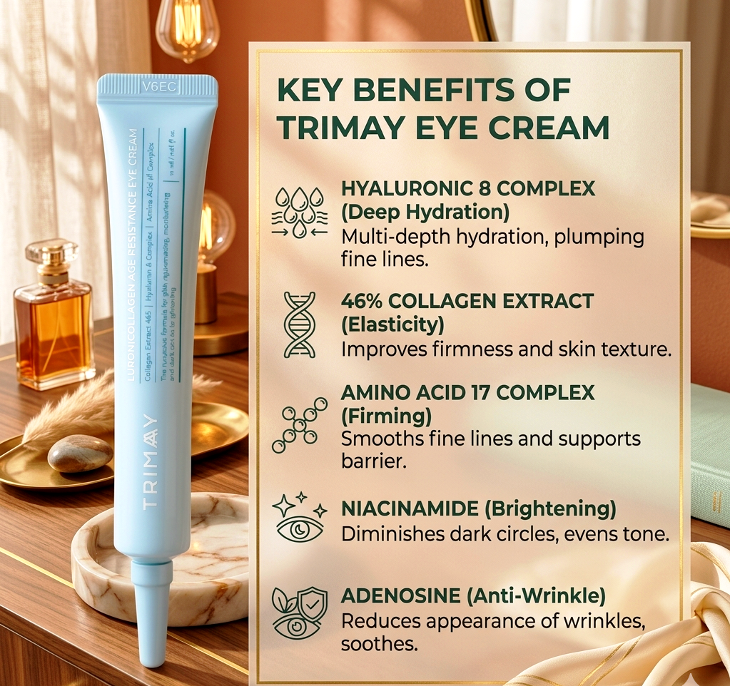 Trimay Luronicollagen Age Resistance Eye Cream (20ml) – Anti-Aging Under Eye Moisturizer with Hyaluronic Acid & Collagen for Wrinkles, Dark Circles & Puffiness