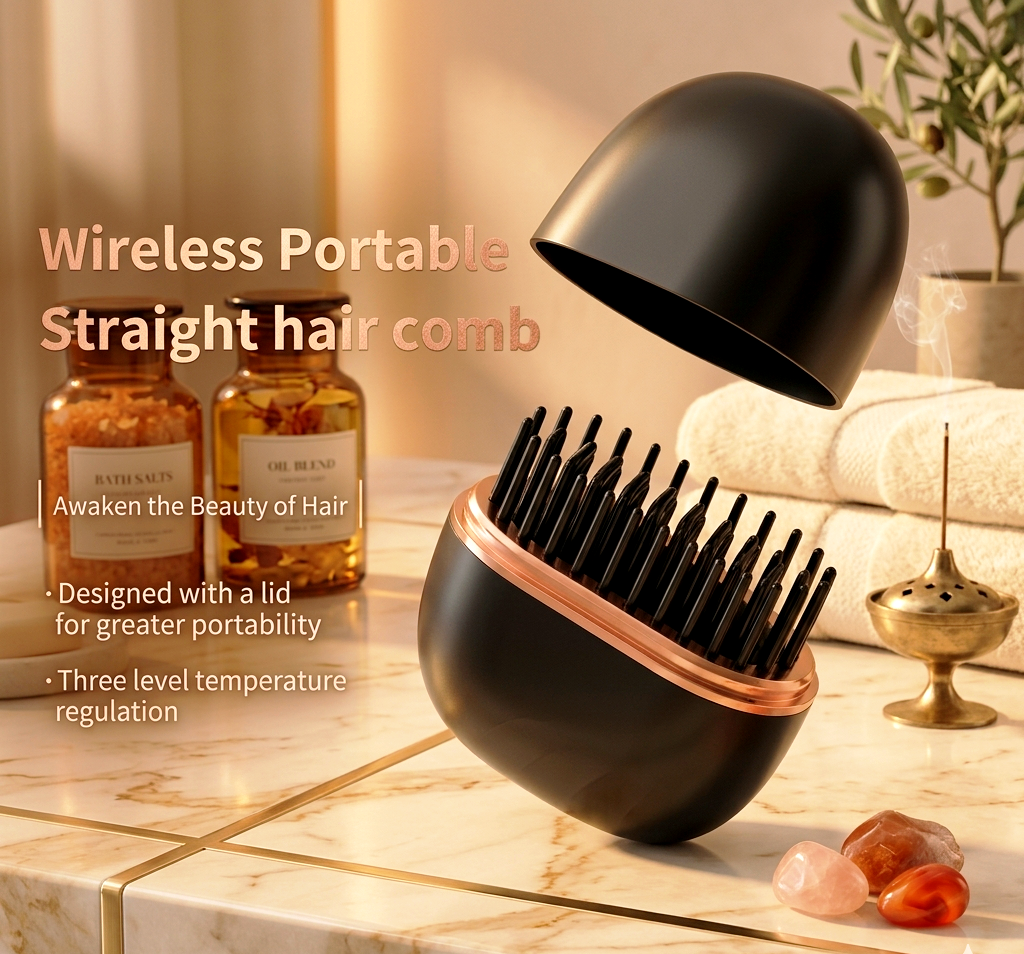 Mini Wireless Hair & Beard Straightening Comb - Portable Straightener Damage-Free Heat Tech - Travel-Sized - Unisex