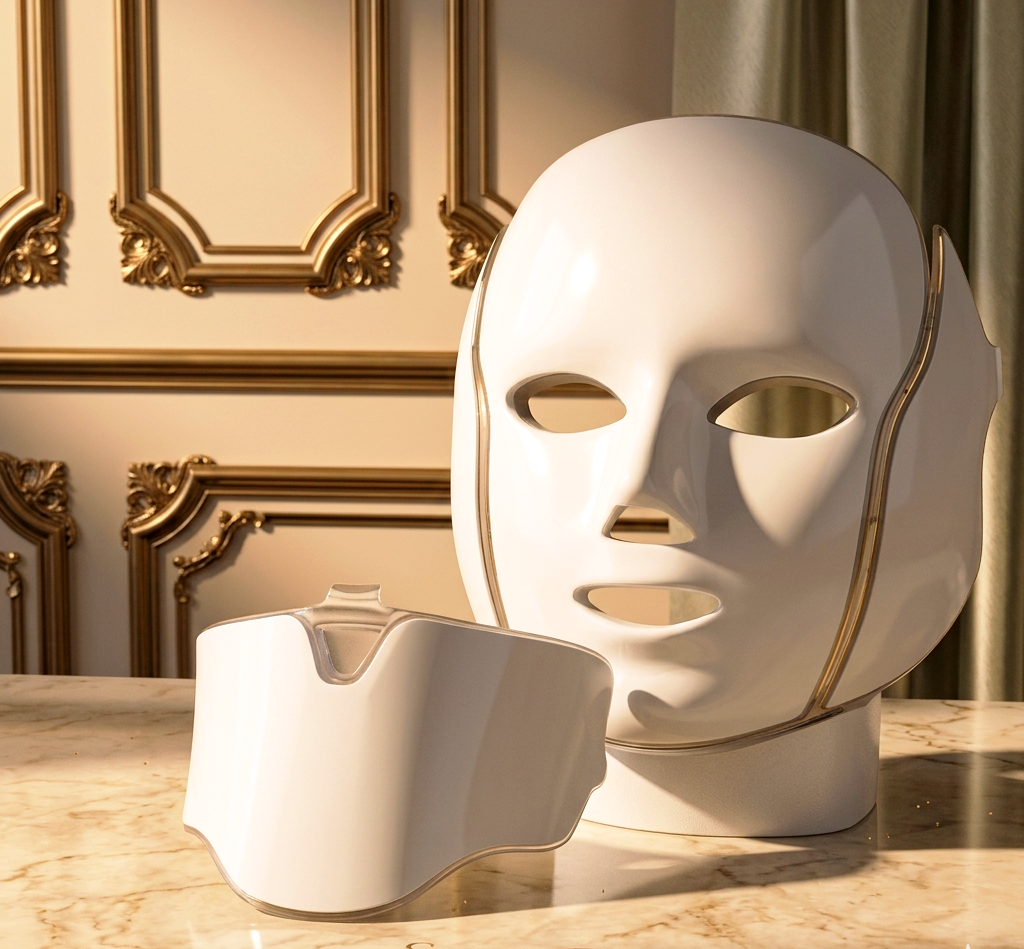 7-Color LED Photon Rejuvenation Face & Neck Mask with Remote Control for Anti-Aging and Acne Treatment