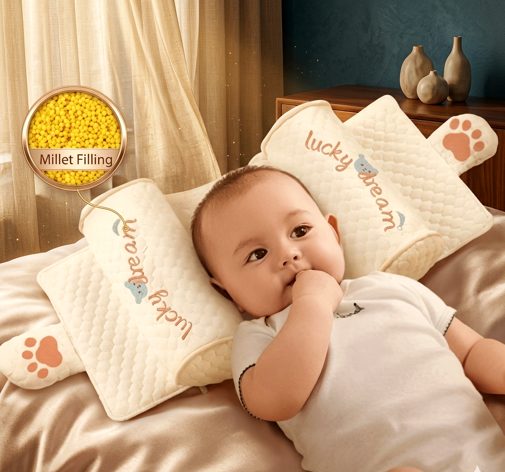 Infant Head Shaping Pillow – Hypoallergenic White Cotton Support Cushion for Newborns – Includes Breathable Cross-over Pillowcase – Machine Washable