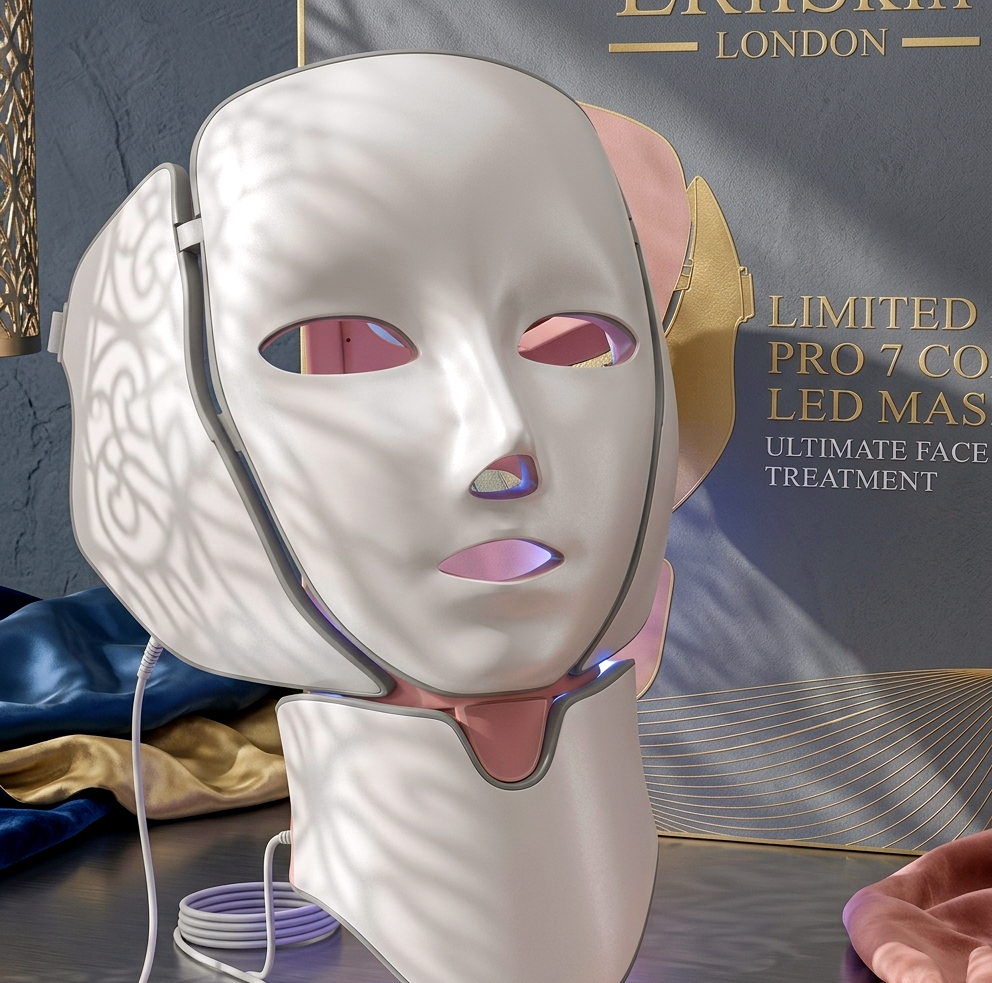 7-Color LED Photon Rejuvenation Face & Neck Mask with Remote Control for Anti-Aging and Acne Treatment