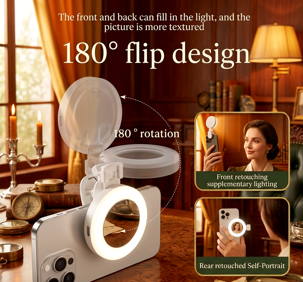 Selfie Glow Mirror – Portable LED Makeup Mirror with Adjustable Brightness & USB Charging