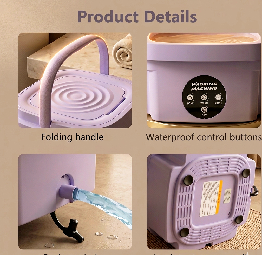 Portable Mini Washing Machine & Foldable Dryer All-in-One: Compact Top-Loading Washer with Spin Dry & Storage Basket for Baby Clothes, Delicates, and Small Spaces