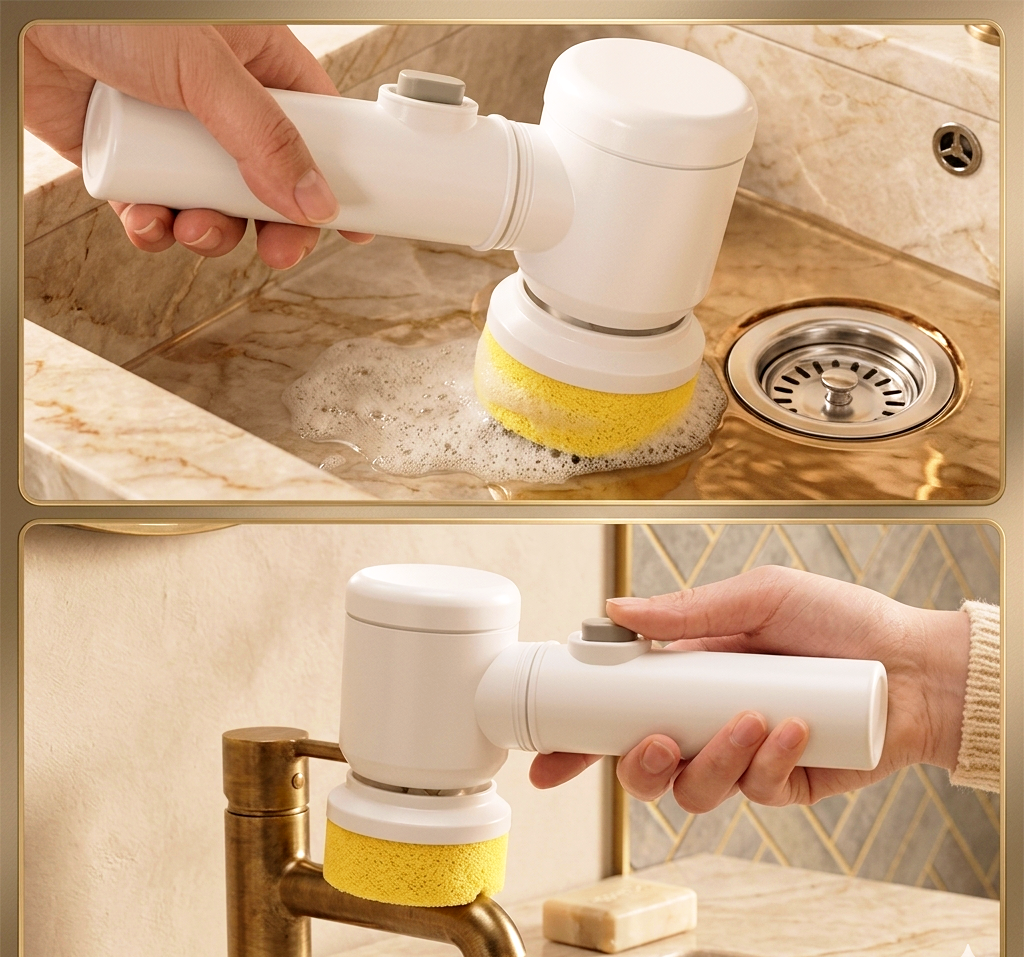 5-in-1 Magic Electric Cleaning Brush – Cordless Handheld Power Scrubber with Interchangeable Heads for Bathroom, Kitchen & Tiles