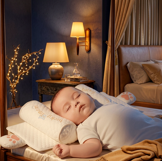 Infant Head Shaping Pillow – Hypoallergenic White Cotton Support Cushion for Newborns – Includes Breathable Cross-over Pillowcase – Machine Washable