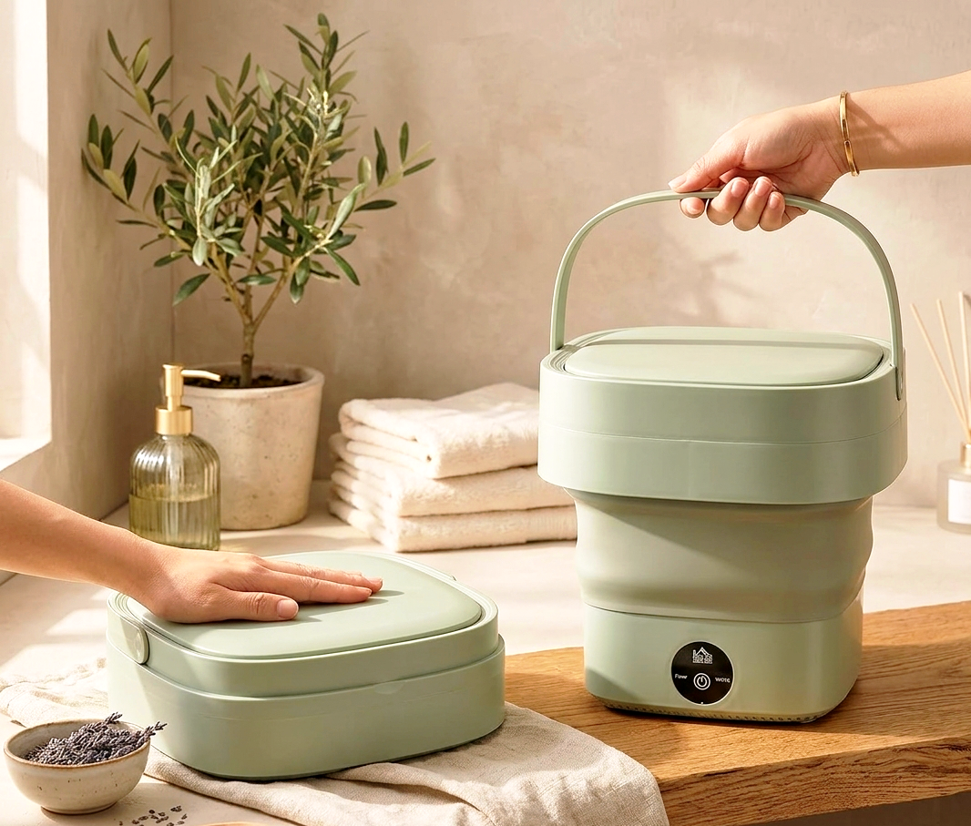 Portable Mini Washing Machine & Foldable Dryer All-in-One: Compact Top-Loading Washer with Spin Dry & Storage Basket for Baby Clothes, Delicates, and Small Spaces