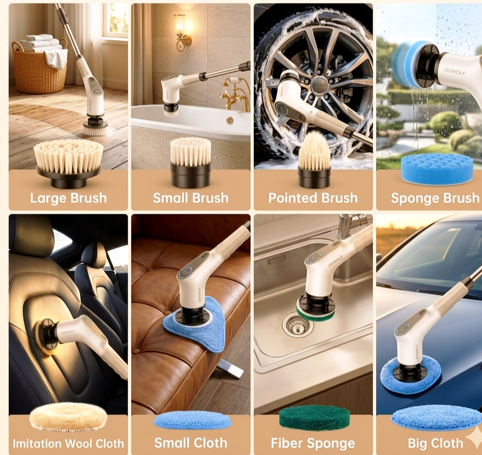 7-in-1 Electric Spin Scrubber: Cordless Cleaning Brush with 8 Replaceable Heads, Adjustable Long Extension Handle (25-140cm), & 300RPM High-Speed Rotation – Ideal for Bathroom, Tub, Tile, and Floor