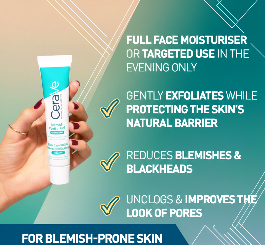 CeraVe Blemish Control Gel serum  Acne-Prone Skin 40ml with AHA & BHA Daily Moisturising Face Gel